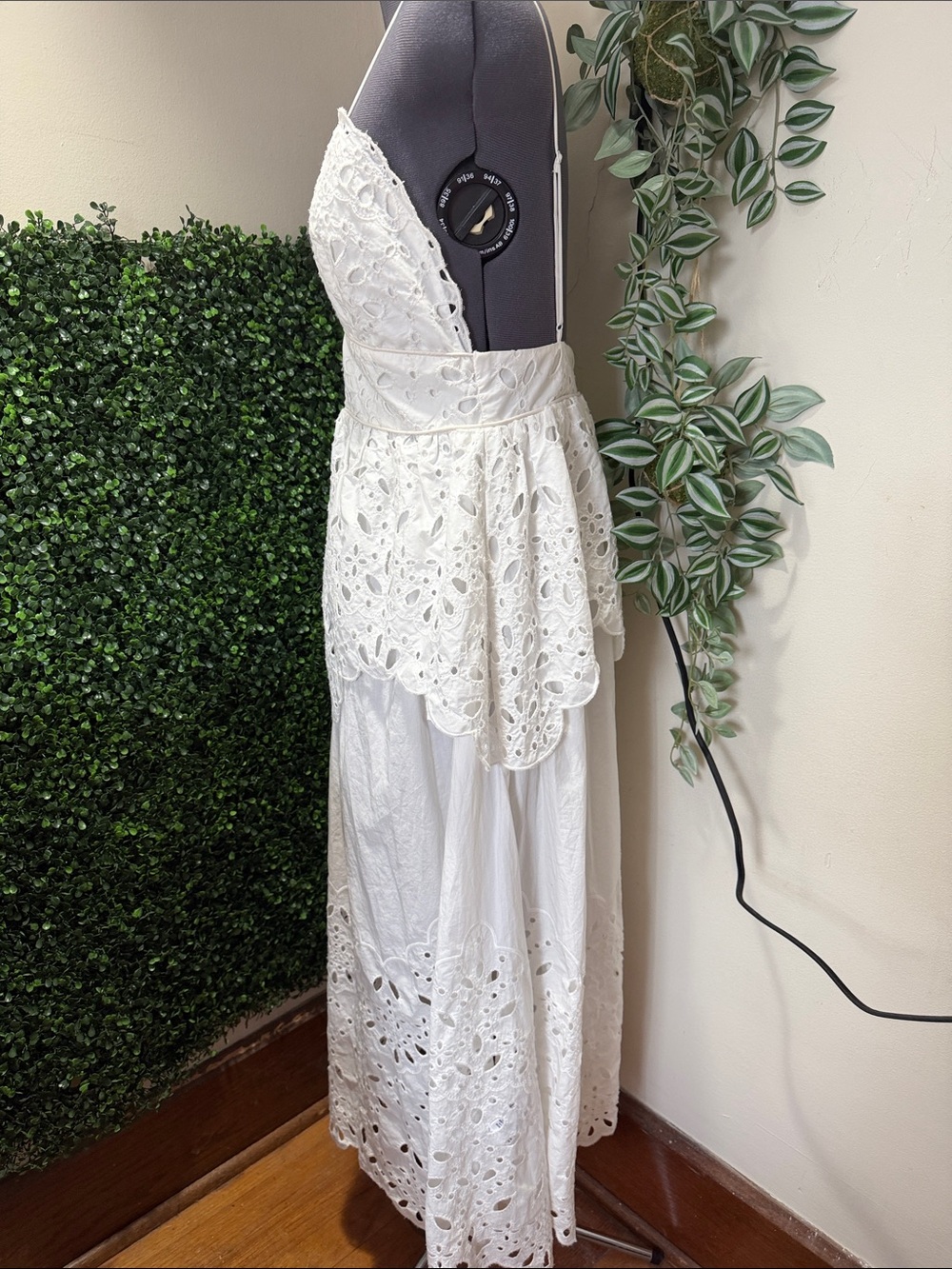 FARM Rio White Eyelet Lace Midi Dress with Spaghetti Straps - Picture 3 of 11